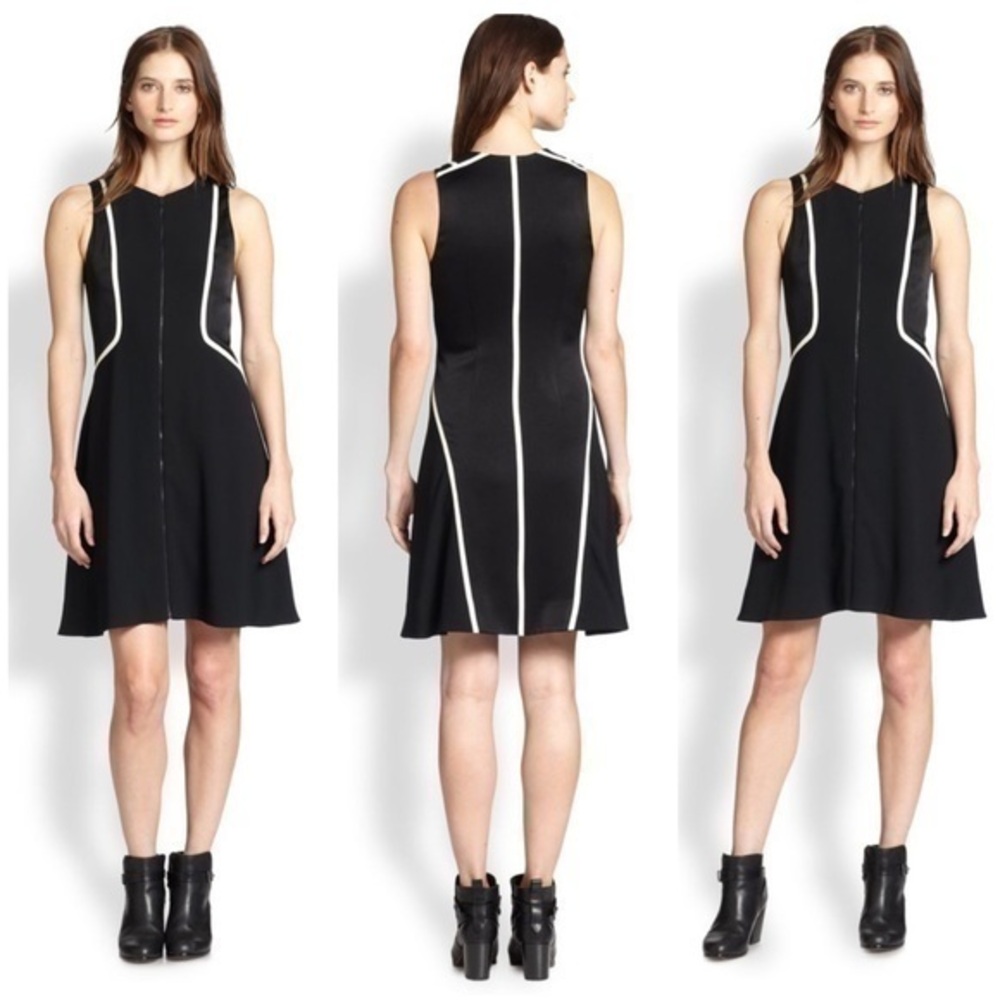 rag & bone Andrea Fit & Flare Front Zip Dress Black with Ivory Trim Size 8